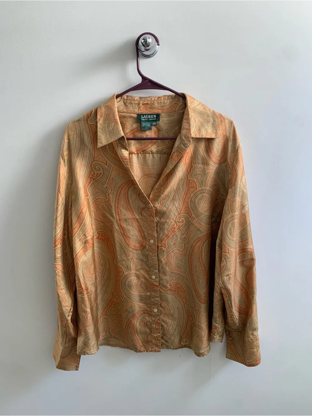 Vintage Lauren Ralph Lauren 100% Silk Paisley Button Down Blouse - Size 16W